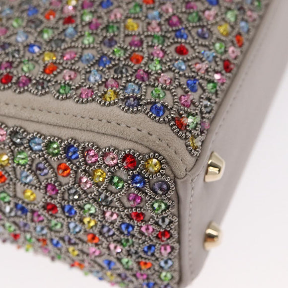 Christian Dior Lady Dior Beads Hand Bag Leather Multicolor Gold Auth 142981SM