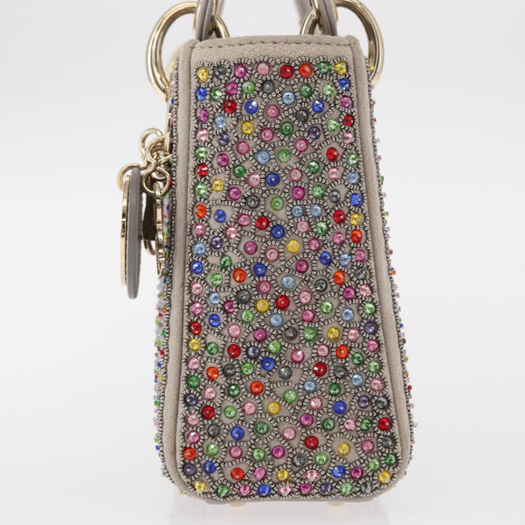 Christian Dior Lady Dior Beads Hand Bag Leather Multicolor Gold Auth 142981SM