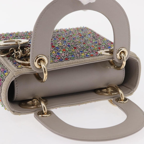 Christian Dior Lady Dior Beads Hand Bag Leather Multicolor Gold Auth 142981SM
