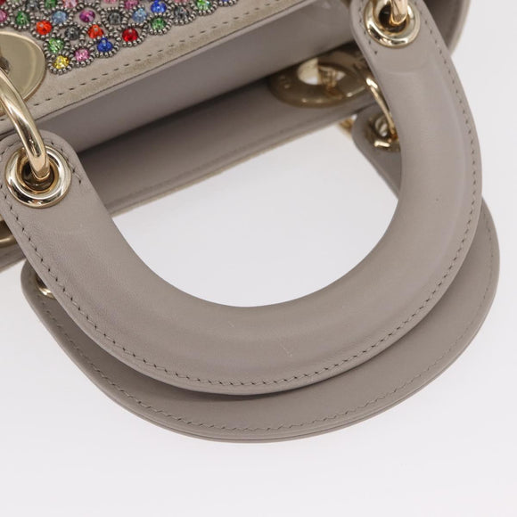Christian Dior Lady Dior Beads Hand Bag Leather Multicolor Gold Auth 142981SM