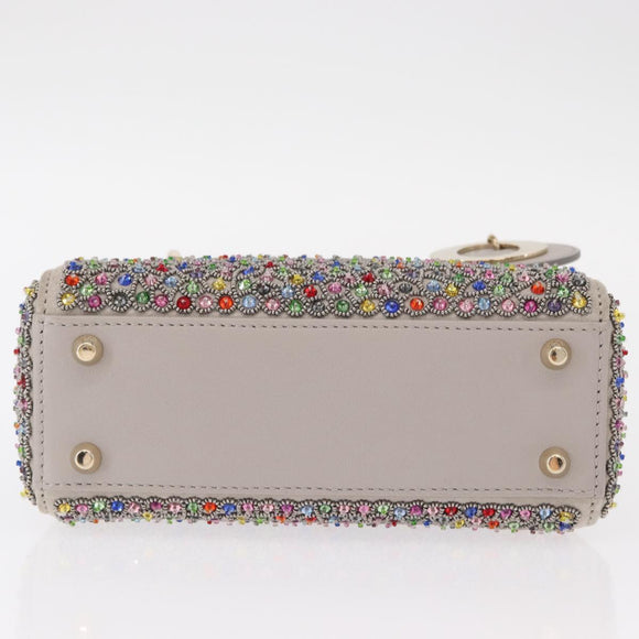 Christian Dior Lady Dior Beads Hand Bag Leather Multicolor Gold Auth 142981SM