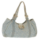 FENDI Zucchino Canvas Mamma Baguette Shoulder Bag Light Blue Gold Auth 142982-1