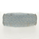 FENDI Zucchino Canvas Mamma Baguette Shoulder Bag Light Blue Gold Auth 142982-10