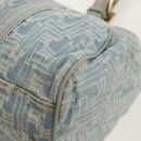 FENDI Zucchino Canvas Mamma Baguette Shoulder Bag Light Blue Gold Auth 142982-14