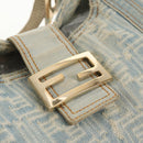 FENDI Zucchino Canvas Mamma Baguette Shoulder Bag Light Blue Gold Auth 142982-16