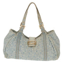 FENDI Zucchino Canvas Mamma Baguette Shoulder Bag Light Blue Gold Auth 142982-2