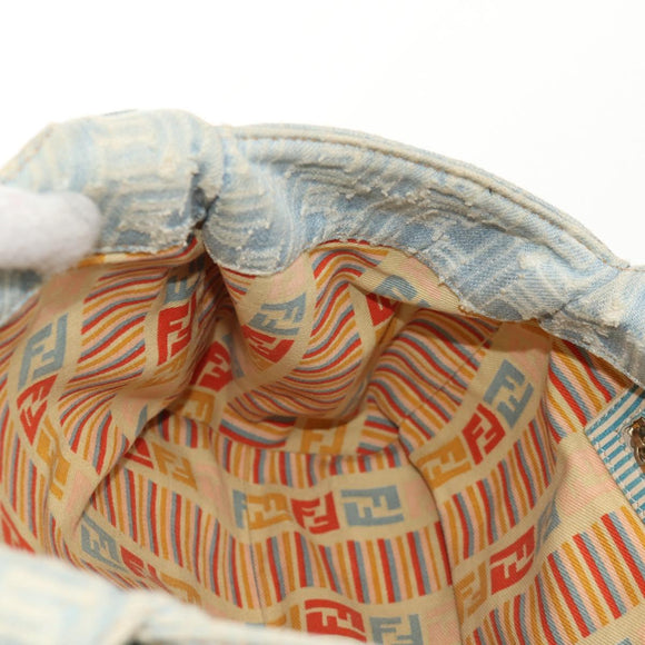 FENDI Zucchino Canvas Mamma Baguette Shoulder Bag Light Blue Gold Auth 142982