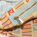 FENDI Zucchino Canvas Mamma Baguette Shoulder Bag Light Blue Gold Auth 142982-22