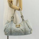 FENDI Zucchino Canvas Mamma Baguette Shoulder Bag Light Blue Gold Auth 142982-25