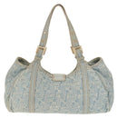 FENDI Zucchino Canvas Mamma Baguette Shoulder Bag Light Blue Gold Auth 142982-3