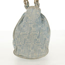 FENDI Zucchino Canvas Mamma Baguette Shoulder Bag Light Blue Gold Auth 142982-4