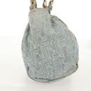 FENDI Zucchino Canvas Mamma Baguette Shoulder Bag Light Blue Gold Auth 142982-5