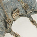 FENDI Zucchino Canvas Mamma Baguette Shoulder Bag Light Blue Gold Auth 142982-6