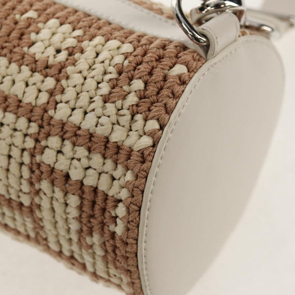 FENDI Zucca Canvas Flessenhouder Tas Riet 2way Zilver Bruin Auth 142983SAV