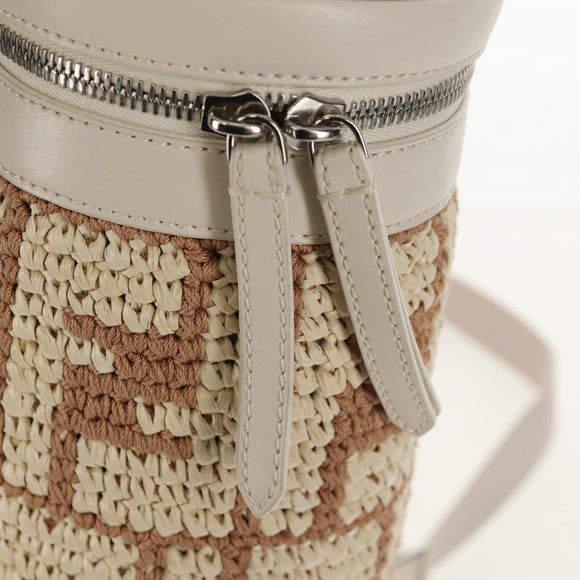 FENDI Zucca Canvas Flessenhouder Tas Riet 2way Zilver Bruin Auth 142983SAV