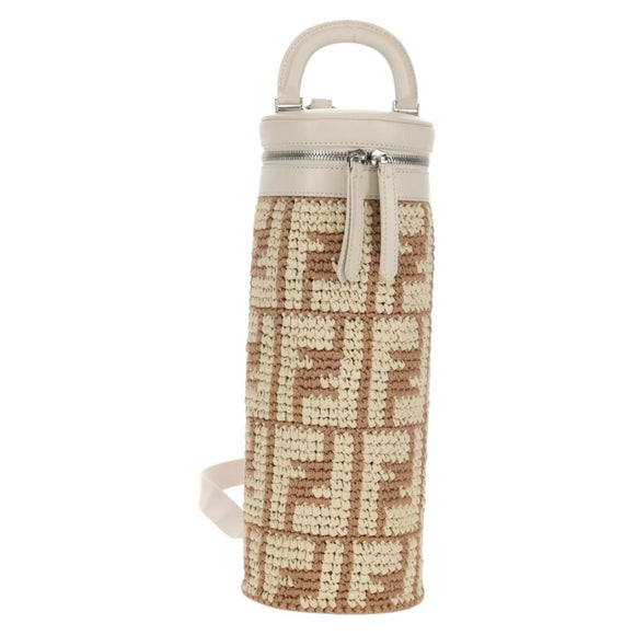 FENDI Zucca Canvas Flessenhouder Tas Riet 2way Zilver Bruin Auth 142983SAV