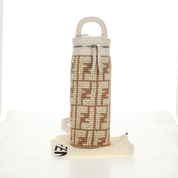 FENDI Zucca Canvas Flessenhouder Tas Riet 2way Zilver Bruin Auth 142983SAV