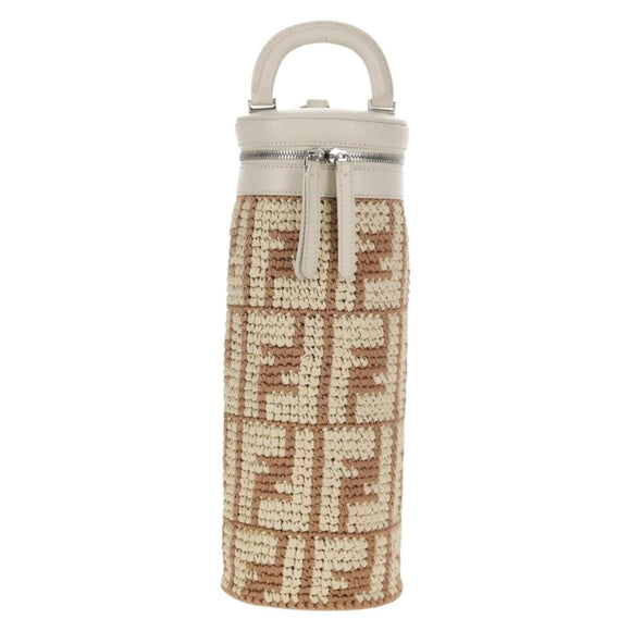 FENDI Zucca Canvas Flessenhouder Tas Riet 2way Zilver Bruin Auth 142983SAV