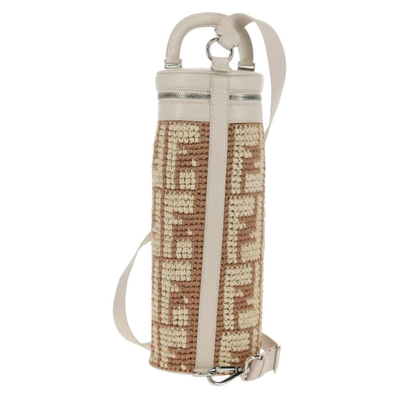 FENDI Zucca Canvas Flessenhouder Tas Riet 2way Zilver Bruin Auth 142983SAV