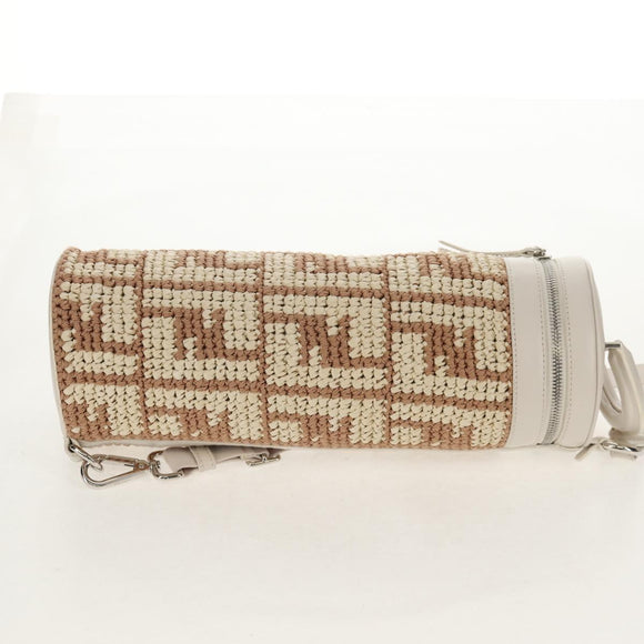 FENDI Zucca Canvas Flessenhouder Tas Riet 2way Zilver Bruin Auth 142983SAV