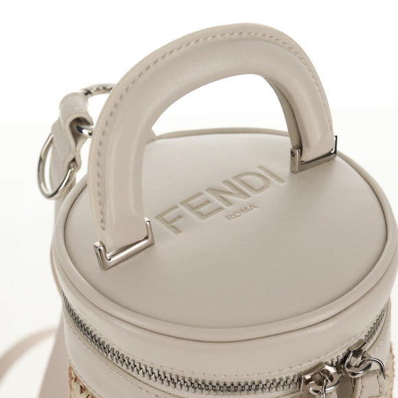 FENDI Zucca Canvas Flessenhouder Tas Riet 2way Zilver Bruin Auth 142983SAV