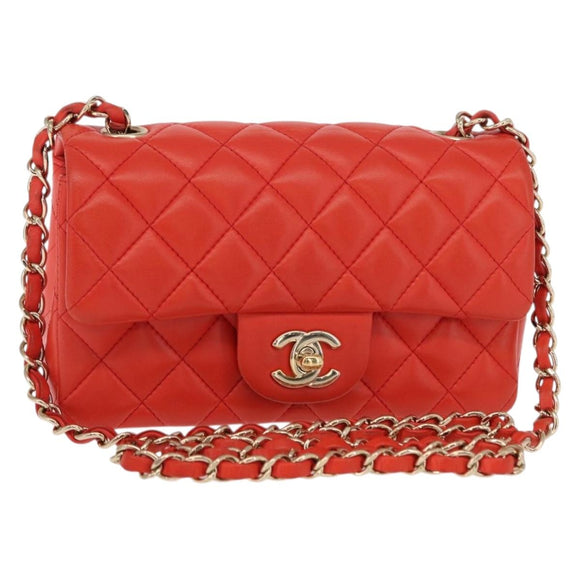 CHANEL Matelasse 20 Chain Shoulder Bag Lamb Skin Orange Gold CC Auth 142986SAM