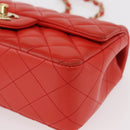 CHANEL Matelasse 20 Chain Shoulder Bag Lamb Skin Orange Gold CC Auth 142986SAM-12