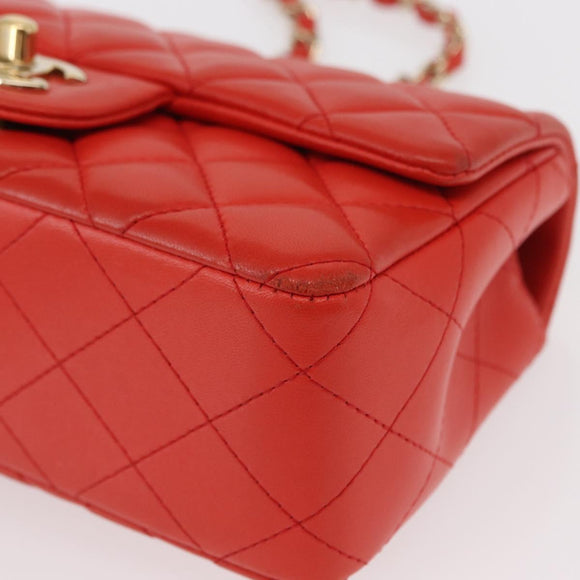CHANEL Matelasse 20 Chain Shoulder Bag Lamb Skin Orange Gold CC Auth 142986SAM