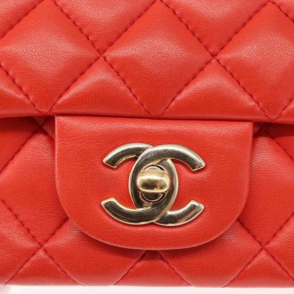 CHANEL Matelasse 20 Chain Shoulder Bag Lamb Skin Orange Gold CC Auth 142986SAM