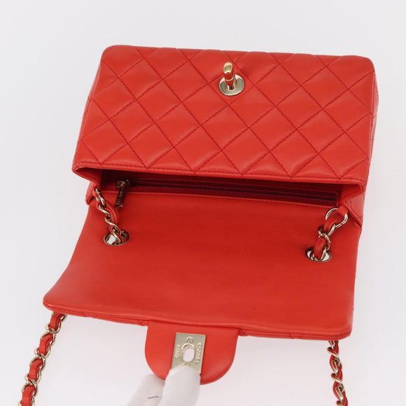 CHANEL Matelasse 20 Chain Shoulder Bag Lamb Skin Orange Gold CC Auth 142986SAM