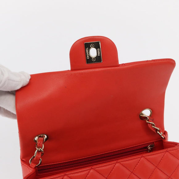 CHANEL Matelasse 20 Chain Shoulder Bag Lamb Skin Orange Gold CC Auth 142986SAM