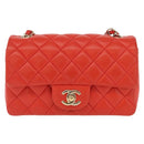 CHANEL Matelasse 20 Chain Shoulder Bag Lamb Skin Orange Gold CC Auth 142986SAM-2