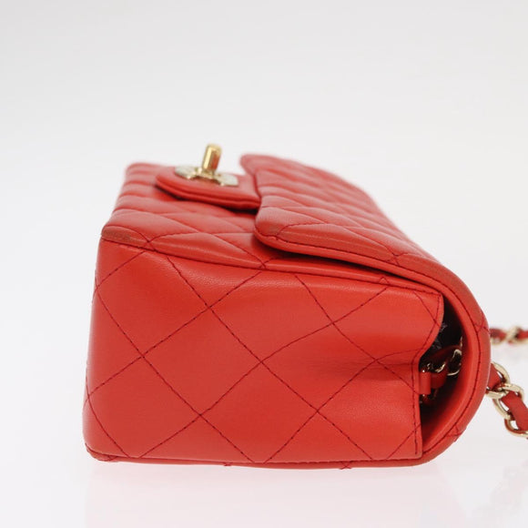 CHANEL Matelasse 20 Chain Shoulder Bag Lamb Skin Orange Gold CC Auth 142986SAM