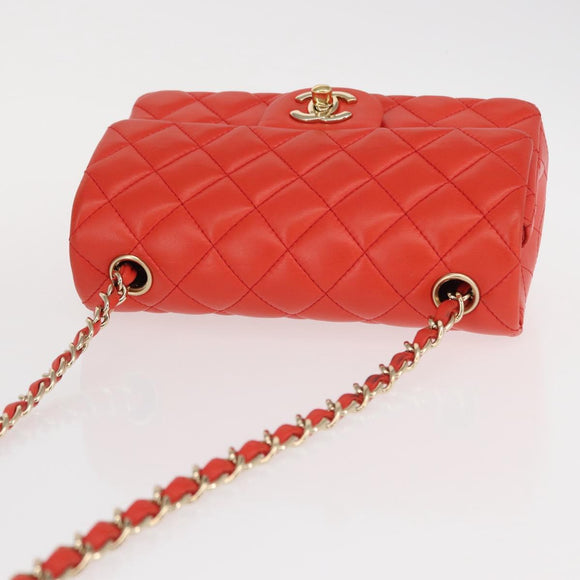CHANEL Matelasse 20 Chain Shoulder Bag Lamb Skin Orange Gold CC Auth 142986SAM