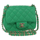 CHANEL Matelasse 17 Chain Shoulder Bag Lamb Skin Green Gold CC Auth 142987SM-1