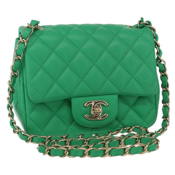 CHANEL Matelasse 17 Chain Shoulder Bag Lamb Skin Green Gold CC Auth 142987SM