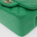 CHANEL Matelasse 17 Chain Shoulder Bag Lamb Skin Green Gold CC Auth 142987SM-16