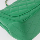 CHANEL Matelasse 17 Chain Shoulder Bag Lamb Skin Green Gold CC Auth 142987SM-17