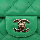CHANEL Matelasse 17 Chain Shoulder Bag Lamb Skin Green Gold CC Auth 142987SM-19