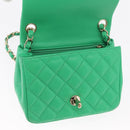 CHANEL Matelasse 17 Chain Shoulder Bag Lamb Skin Green Gold CC Auth 142987SM-21