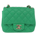 CHANEL Matelasse 17 Chain Shoulder Bag Lamb Skin Green Gold CC Auth 142987SM-13