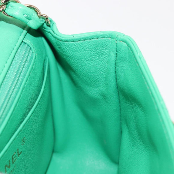 CHANEL Matelasse 17 Chain Shoulder Bag Lamb Skin Green Gold CC Auth 142987SM