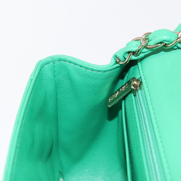CHANEL Matelasse 17 Chain Shoulder Bag Lamb Skin Green Gold CC Auth 142987SM