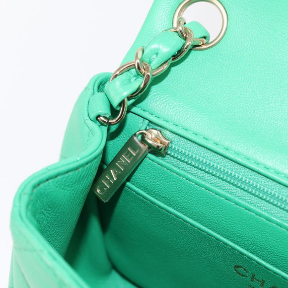 CHANEL Matelasse 17 Chain Shoulder Bag Lamb Skin Green Gold CC Auth 142987SM