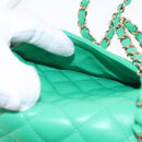 CHANEL Matelasse 17 Chain Shoulder Bag Lamb Skin Green Gold CC Auth 142987SM-29