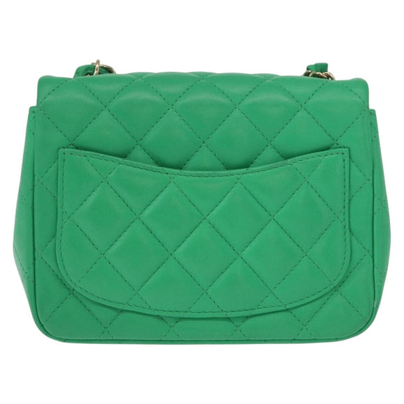 CHANEL Matelasse 17 Chain Shoulder Bag Lamb Skin Green Gold CC Auth 142987SM