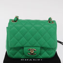CHANEL Matelasse 17 Chain Shoulder Bag Lamb Skin Green Gold CC Auth 142987SM-12