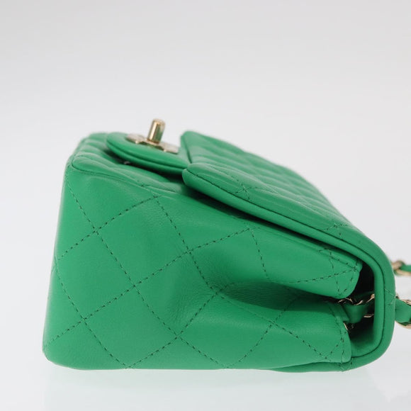 CHANEL Matelasse 17 Chain Shoulder Bag Lamb Skin Green Gold CC Auth 142987SM