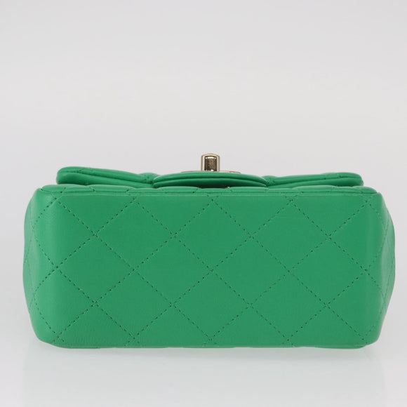 CHANEL Matelasse 17 Chain Shoulder Bag Lamb Skin Green Gold CC Auth 142987SM