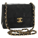 CHANEL Matelasse Chain Shoulder Bag Lamb Skin Black Gold CC Auth 142988V-1
